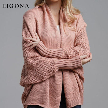 Double Take Sleeve Open Front Ribbed Trim Longline Cardigan cardigan cardigans clothes Double Take Ship From Overseas sweaters