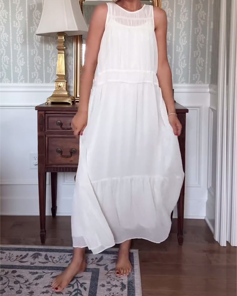 Temperament Sleeveless Solid Color Long Dress