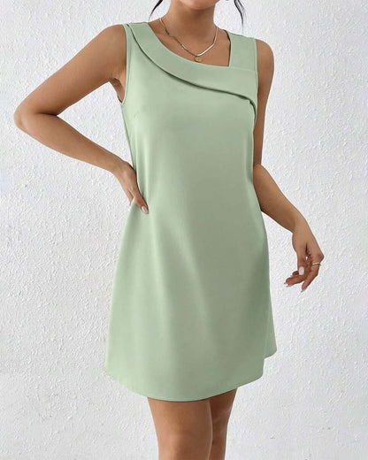Slant Collar Sleeveless Elegant Dress
