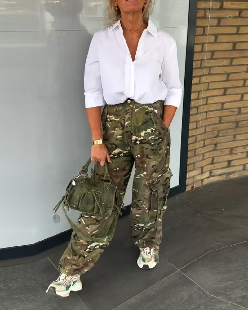 Camouflage overalls with pockets 2024 f/w pants