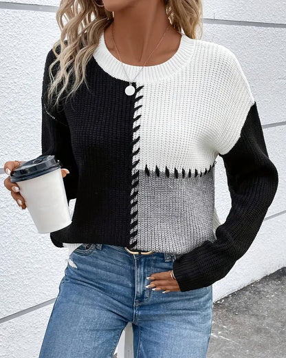 Patchwork Contrast Color Sweater