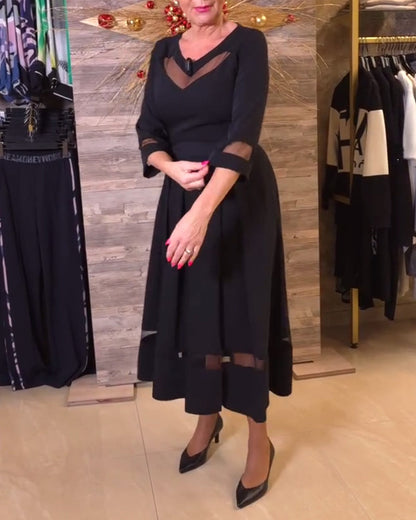 Fashion V-Neck Mesh Stitching Dress