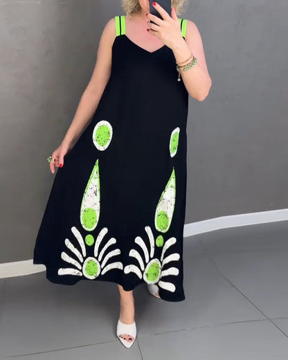 Loose Strap Printed Dress