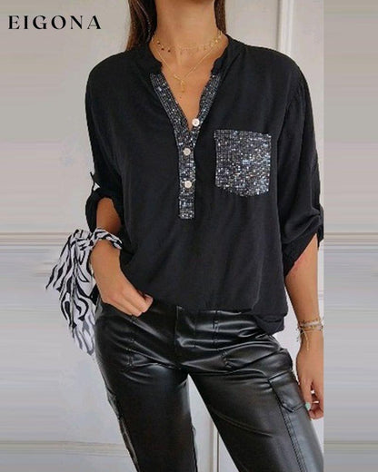 Sequin patchwork loose casual top blouses & shirts spring summer