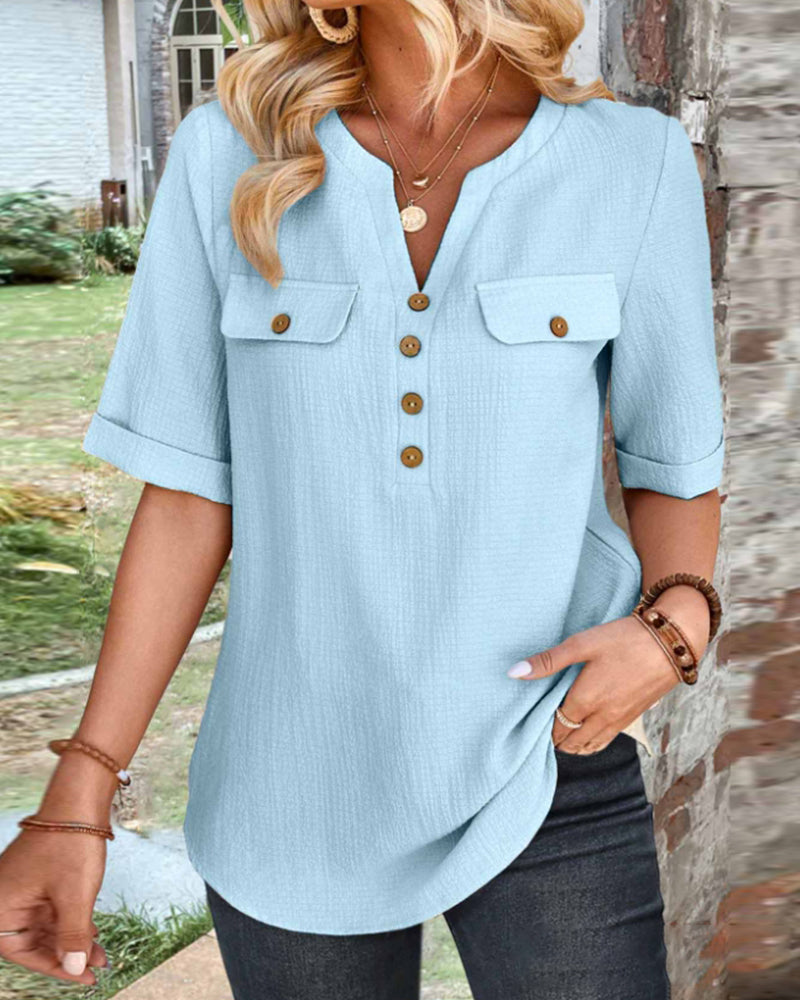 Solid color button casual blouse blouses & shirts summer