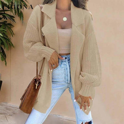 Casual Solid Colour Cardigan Khaki best Best Sellings cardigan cardigans clothes Sale tops Topseller