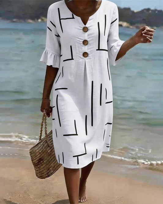 Geometric-Line V-Neck Dress