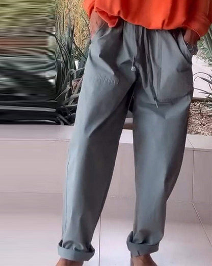 Solid color drawstring casual pants 2022 f/w 202466 pants spring