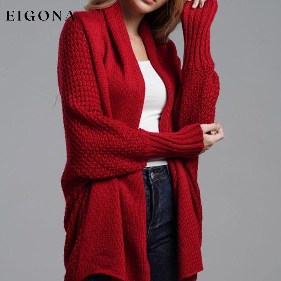 Double Take Sleeve Open Front Ribbed Trim Longline Cardigan cardigan cardigans clothes Double Take Ship From Overseas sweaters