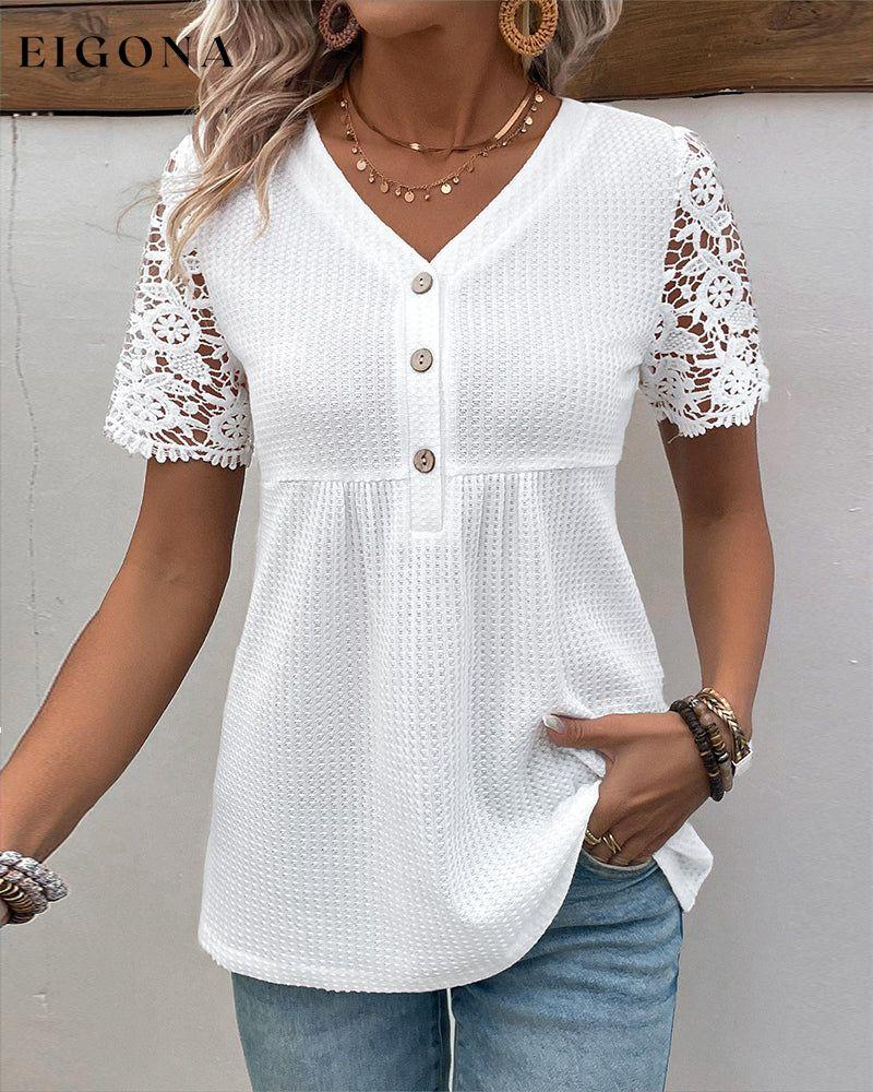 Elegant button-down top with lace sleeves blouses & shirts summer