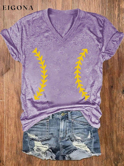 Women's Softball Lover Casual V-Neck Tee ball print