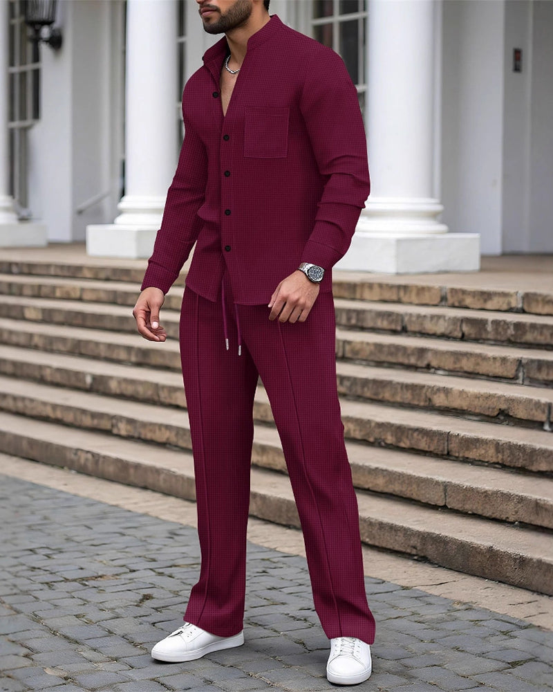 Herren Casual Waffel Shirt Hosen 2-Teiliges Set