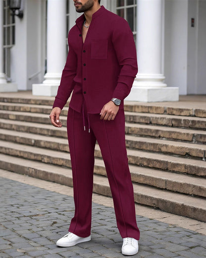 Herren Casual Waffel Shirt Hosen 2-Teiliges Set