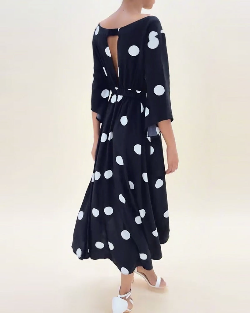 Polka dot print off-shoulder three-quarter sleeves dress casual dresses spring summer