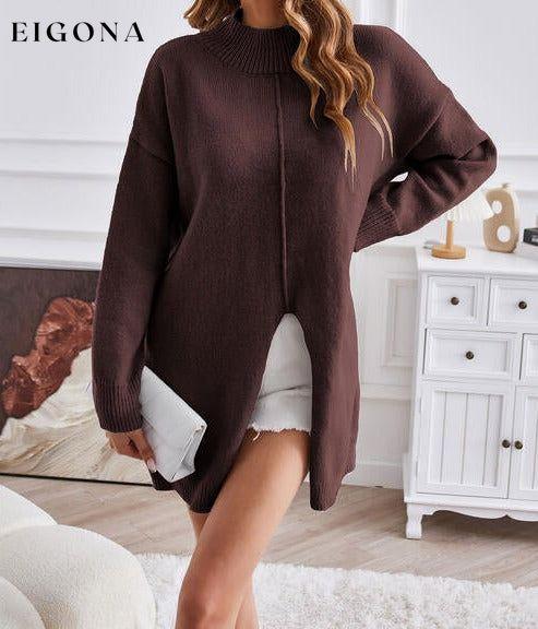 Exposed Seam Mock Neck Slit Sweater clothes SF Knit Ship From Overseas Sweater sweaters