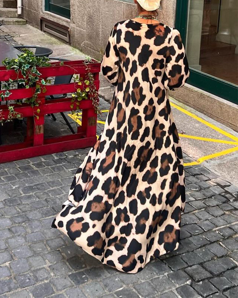 Long sleeve v neck leopard print dress 2023 f/w 202466 casual dresses spring