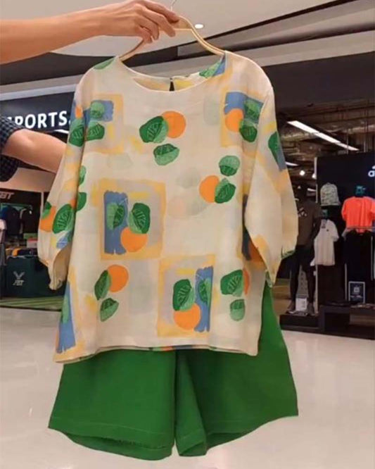 Three-Quarter Sleeve Casual Shorts Printed Suit