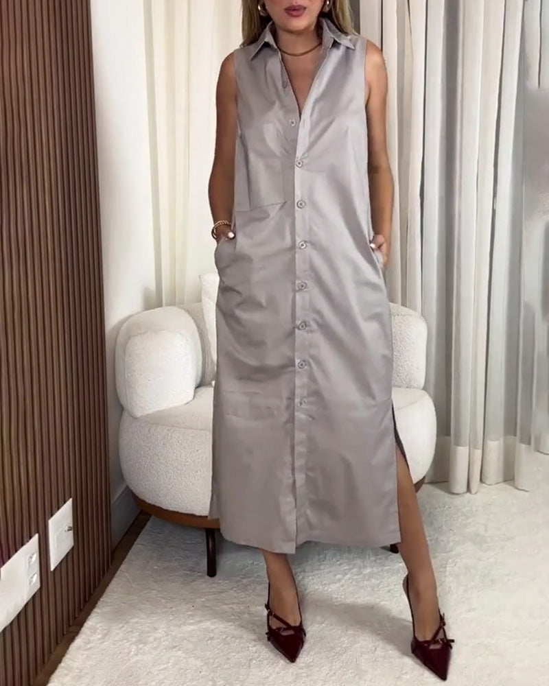 Abito cardigan senza maniche in tinta unita