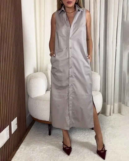 Abito cardigan senza maniche in tinta unita