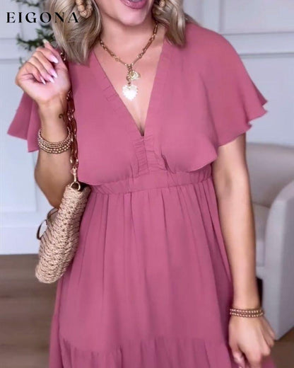 Deep V solid color elegant dress casual dresses summer