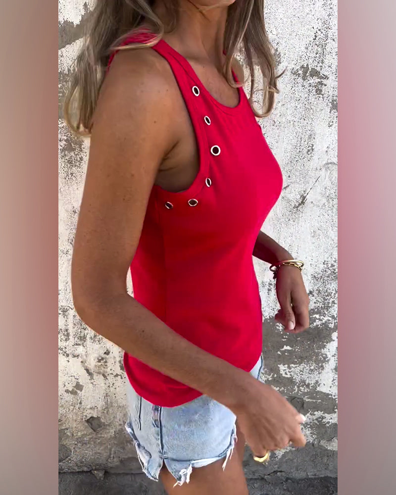 Crew Neck Hollow Tank Top