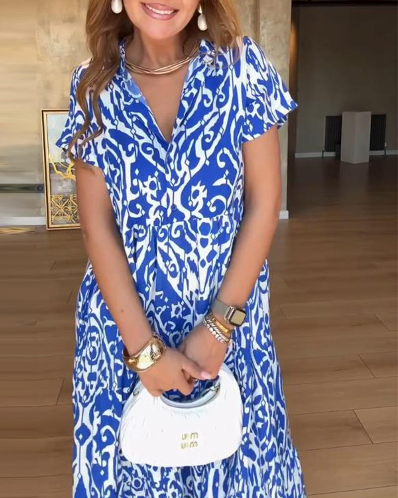 Short-Sleeved Printed Fashion Dress