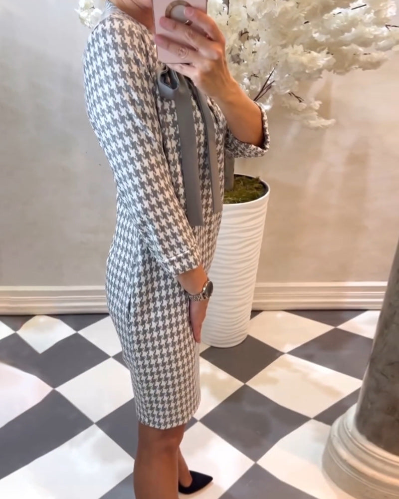 Elegant houndstooth pattern dress 2023 f/w 202466 elegant dress