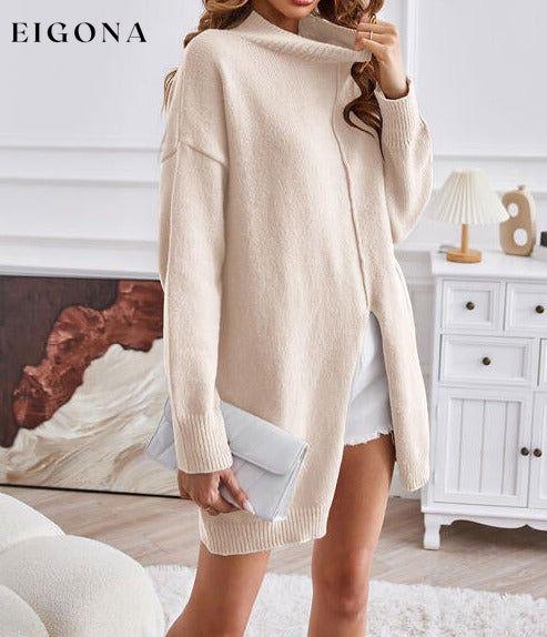 Exposed Seam Mock Neck Slit Sweater clothes SF Knit Ship From Overseas Sweater sweaters