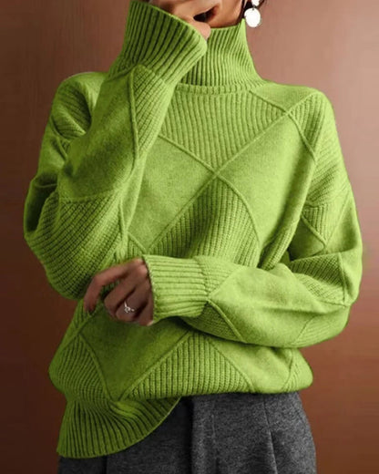 Simple solid color diamond pattern elegant turtleneck sweater 2024 f/w pullovers