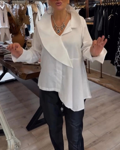 Camisa de cor sólida com lapela irregular