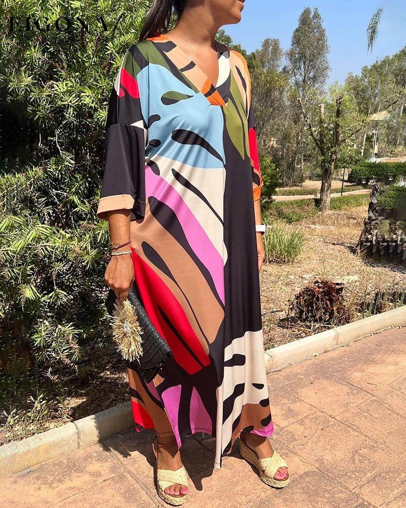 Casual V-neck colorful long dress 2023 f/w casual dress spring summer