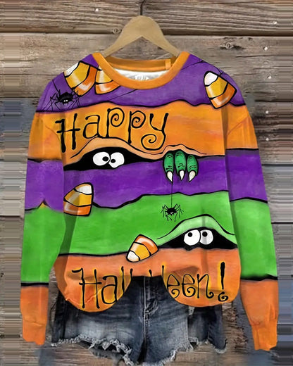 Cozy Plus Size Monster & Spider Print Sweatshirt 2024 f/w halloween sweatshirts