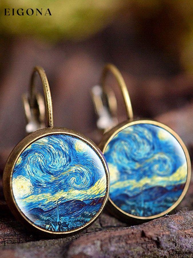 Sunflower Oil Painting Vintage Earrings accessories starry