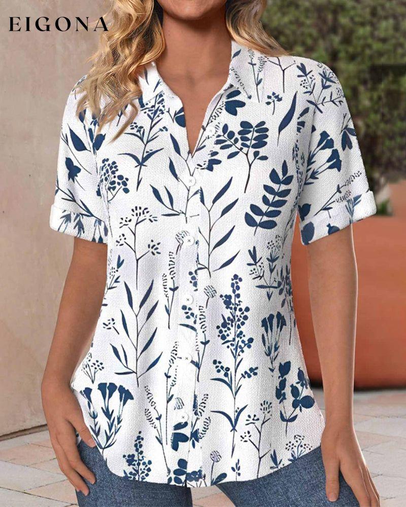 Printed lapel short-sleeved shirt blouses & shirts summer