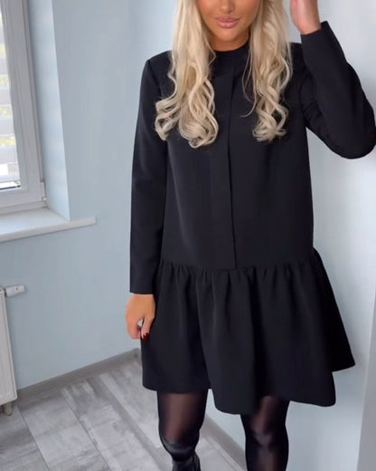 Long-Sleeved Pleated A-Line Dress