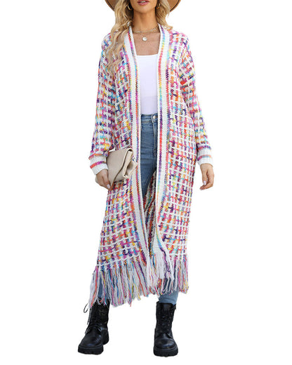 Gentle temperament fringed long cardigan 2024 f/w cardigans