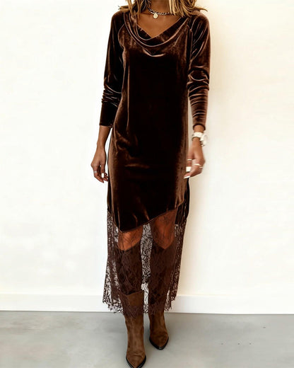 Cowl Neck Lace Patchwork Dress