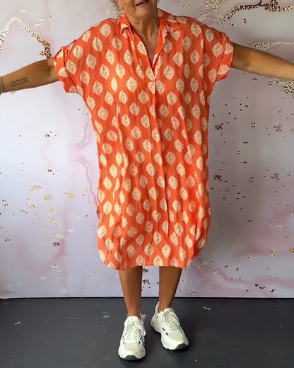 Lapel short sleeve loose dress