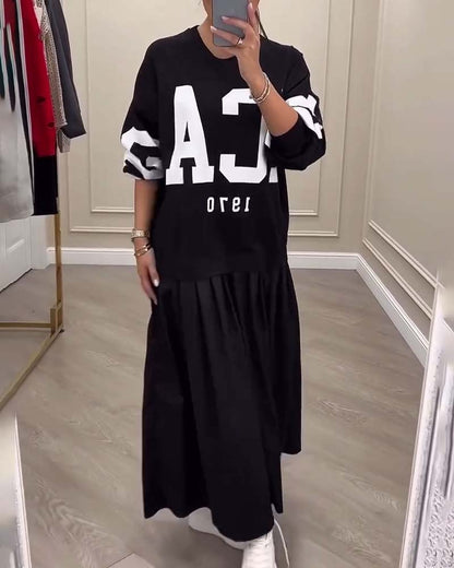 Lettering Casual Sweatshirt Pleated Patchwork Dress 2024 f/w casual dresses