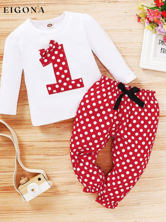 Round Neck Number One Graphic T-shirt and Polka Dot Pants Set White B*L clothes Ship From Overseas Shipping Delay 09/29/2023 - 10/03/2023 trend