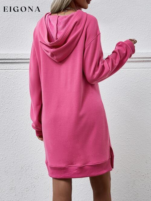 Slit Long Sleeve Hooded Dress with Pocket Changeable clothes Ship From Overseas