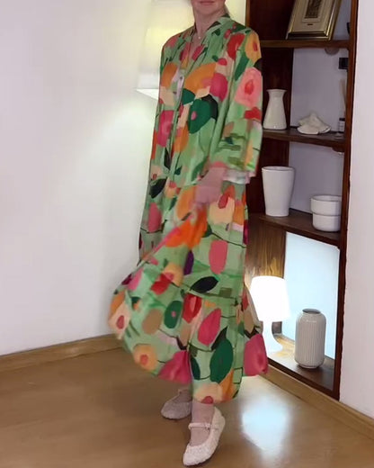 Colorful floral print bell sleeve patchwork dress casual dresses spring summer vacation dresses