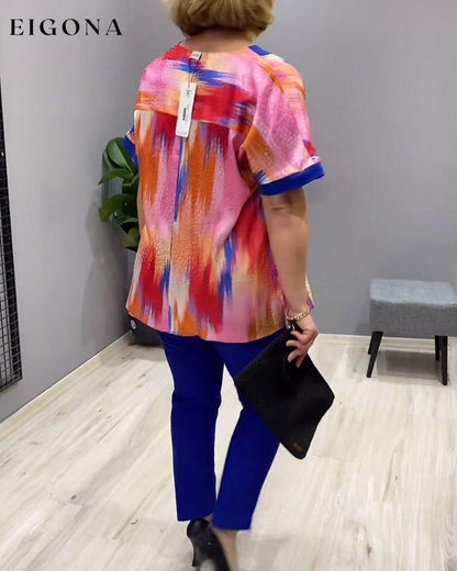 Colorful V-neck short-sleeved top blouses & shirts spring summer