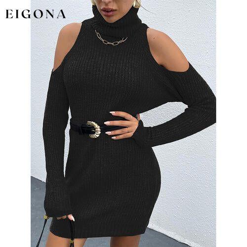 Cold Shoulder Turtleneck Sweater Dress clothes Romantichut Ship From Overseas