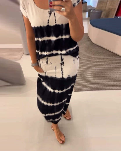 Casual Contrast Color Gradient Skirt Set