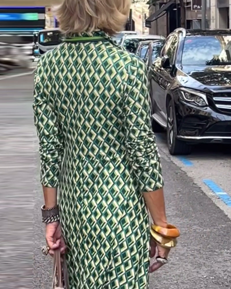 Elegant long dress with geometric print lapel casual dresses spring summer