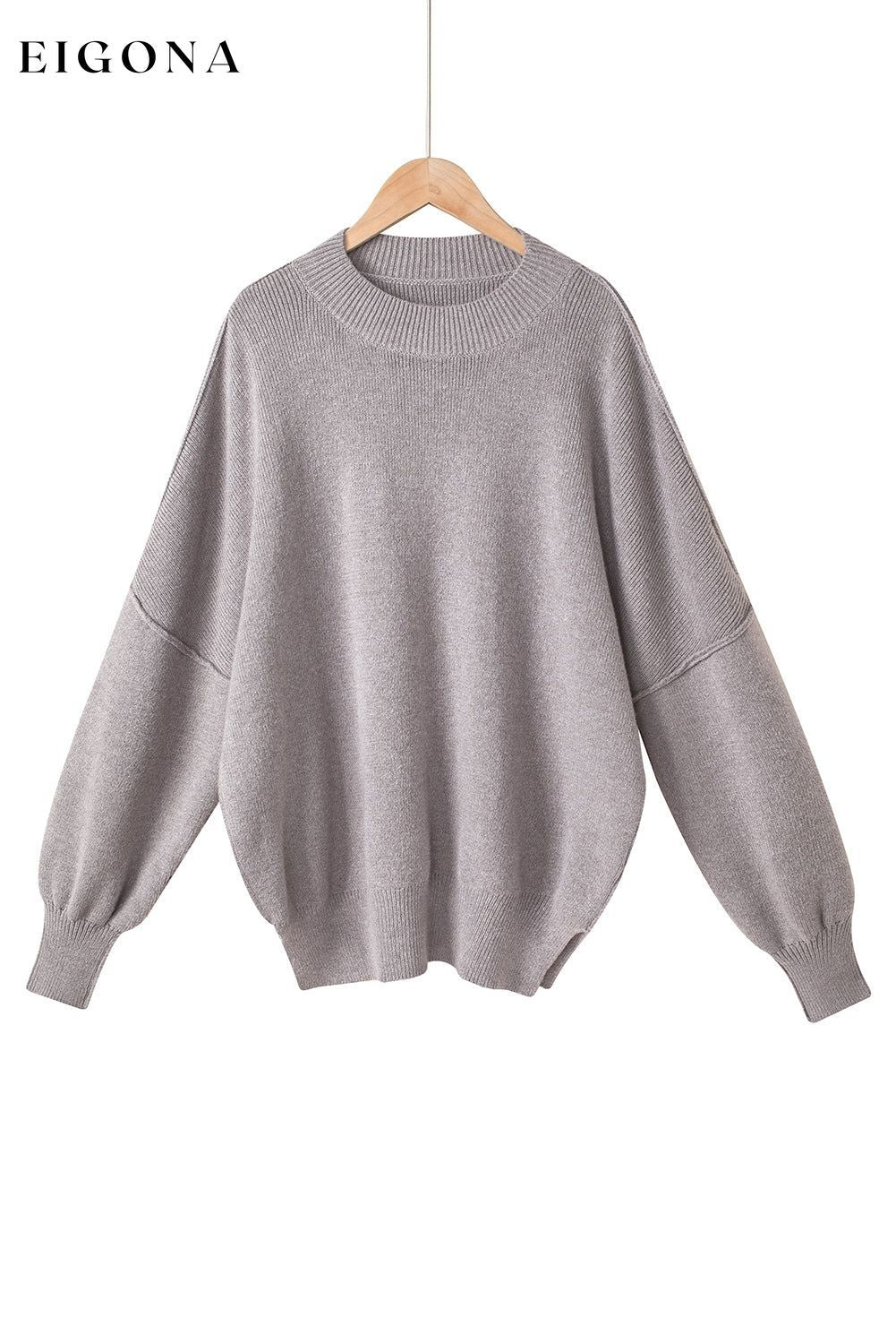 Gray Oversized Drop Shoulder Bubble Sleeve Pullover Sweater All In Stock clothes Occasion Daily Print Solid Color Season Winter Style Casual sweater sweaters Sweatshirt