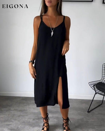 Slit solid color suspender dress casual dresses summer