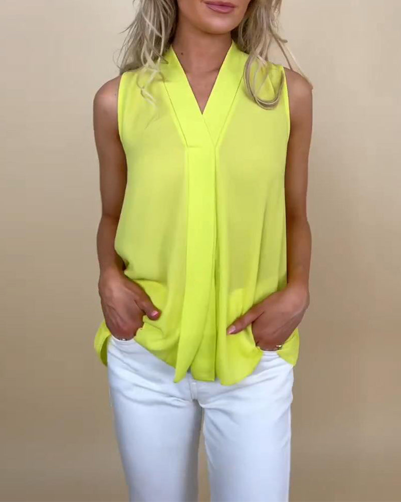 Casual solid color V-neck tank top 202466 summer tank tops & camis