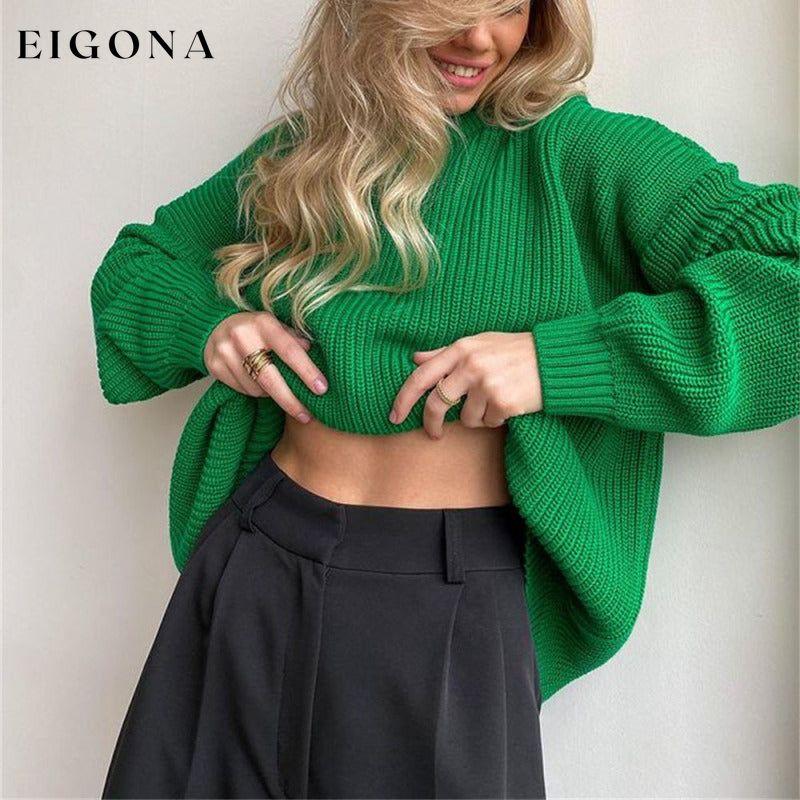 Women's casual round neck loose long sleeve sweater Green clothes sweater sweaters